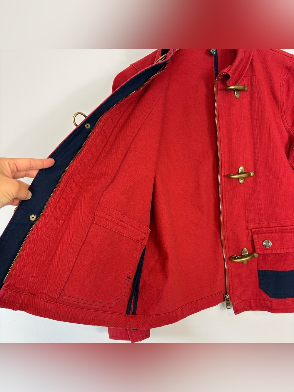 Ralph Lauren Vintage LRL Lauren Jean Co Red Fireman Jacket Sz Petite M - Picture 12 of 15
